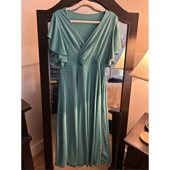 NEW Wrap V Neck Ruffle A Line Swing Flared Maxi Dress XL - Picture 1 of 3